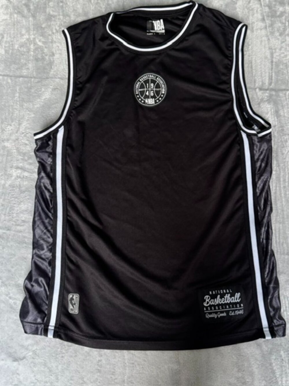 NBA Est 1946 Mesh Basketball Tank Top Mens M Black White Sleeveless EUC